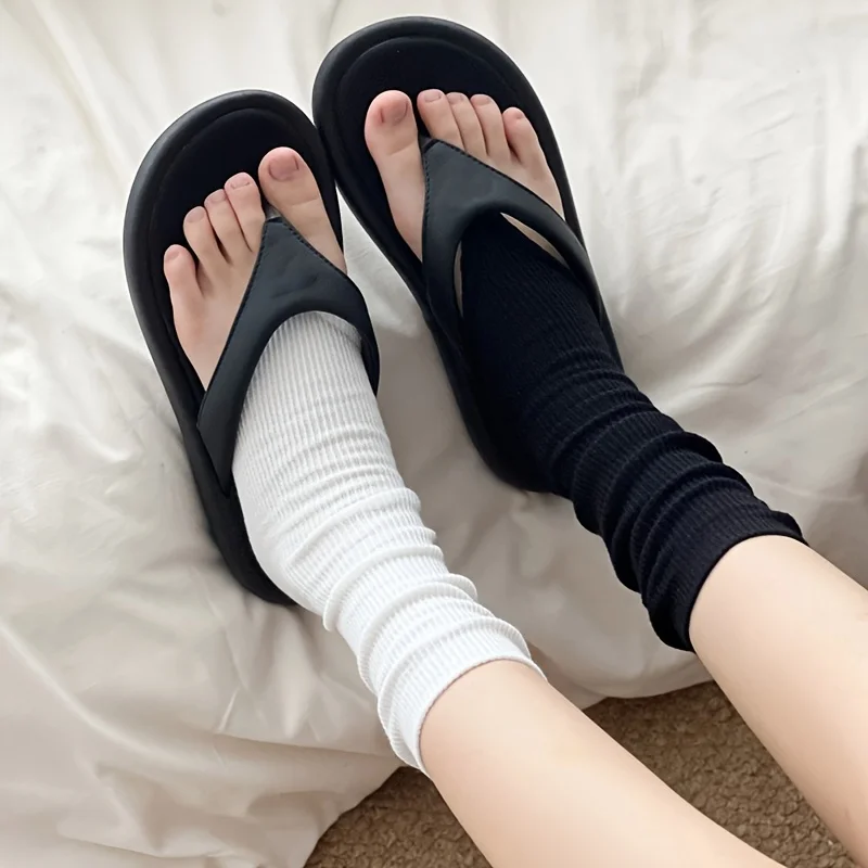 1 pair of spring and summer thin open toe flip-flops socks, stepping ballet style slim long leg socks