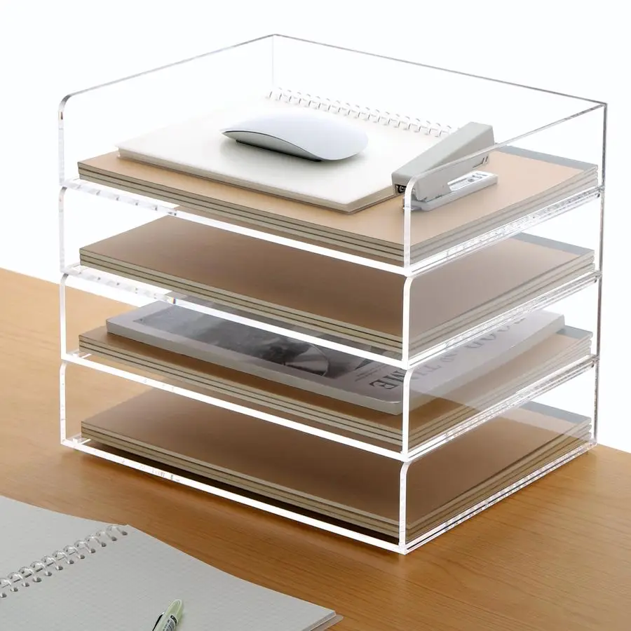 

Поднос для бумаги, 4-х уровневый органайзер для бумаги для стола, прозрачные акриловые настольные органайзеры, штабелируемый поднос для писем Workspace oaganzier Art Storag