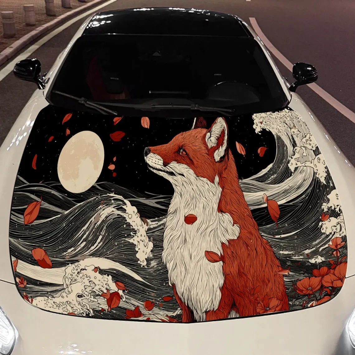 Retro Fox print,car hood stickers,PVC waterproof Self adhesive car hood sticker,car hood decoration protection stickers,Auto Acc