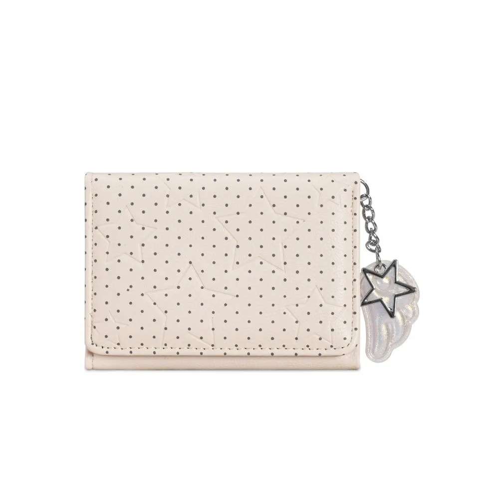 Simple PU Leather Polka Dot Trifold Wallet Star Wing Pendant Lightweight Coin Purse ID Window 5 Card Slots Mini Wallet Commute