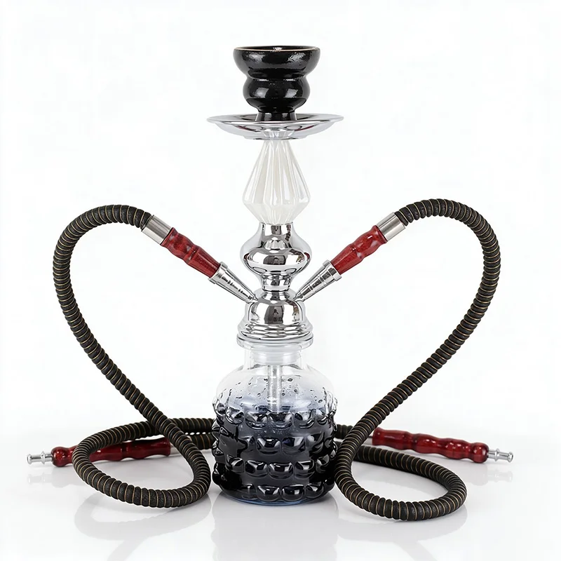 Hookah Double Hose Gradient Dot Embossed Glass Hookah Complete Mini Shisha Kit For Home Bar Party Gathering