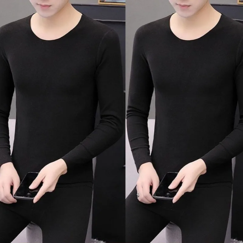 الرجال المخملية س الرقبة ملابس اخلية حرارية مجموعة كبيرة الحجم الشتاء المخملية سميكة طويلة جونز قاع T سترة ملابس خاصة بيجامة رجل #5