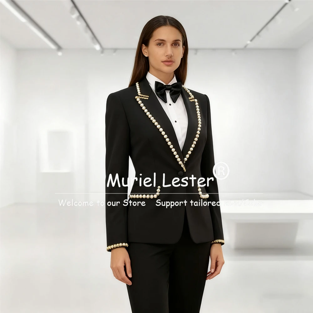 Elegant Pearls Women Suits 2 Pieces Sets Single Breasted Prom Blazers Outfits Ladies Evening Tuxedos костюм женский