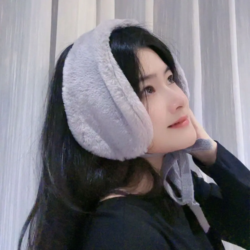 Fashion Plush Winter Small Scarf Thick Warm Ear Protection Tie Earmuffs Solid Color Soft Neck Wrap