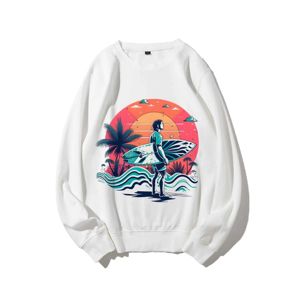 

Graphic Sweatshirt Surfer at Sunset Print Clothes Cool Adventurous Y2k Style Soft Fabric for Coastal-Themed Casual Looks