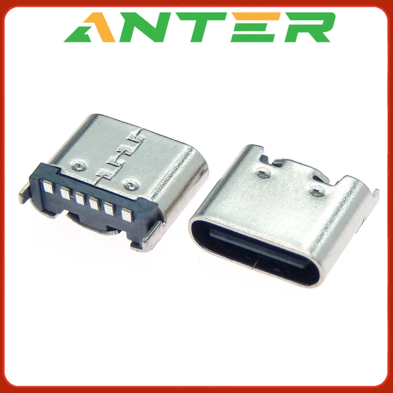 10pcs USB Type C Connector on Board 6Pin 6.8/6.85MM 180 Degree Vertical Sticker High-speed USB-3.1 Female Socket