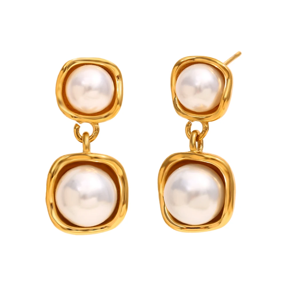 

Серьги из нержавеющей стали с жемчугом, покрытые 18-каратным золотом, не тускнеющие, водонепроницаемые, модные ювелирные серьги для женщин, подарок