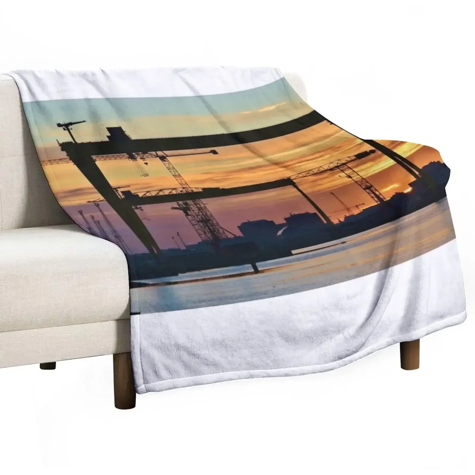 

Belfast Titanic Cranes Sunset Throw Blanket for babies cosplay anime Blankets