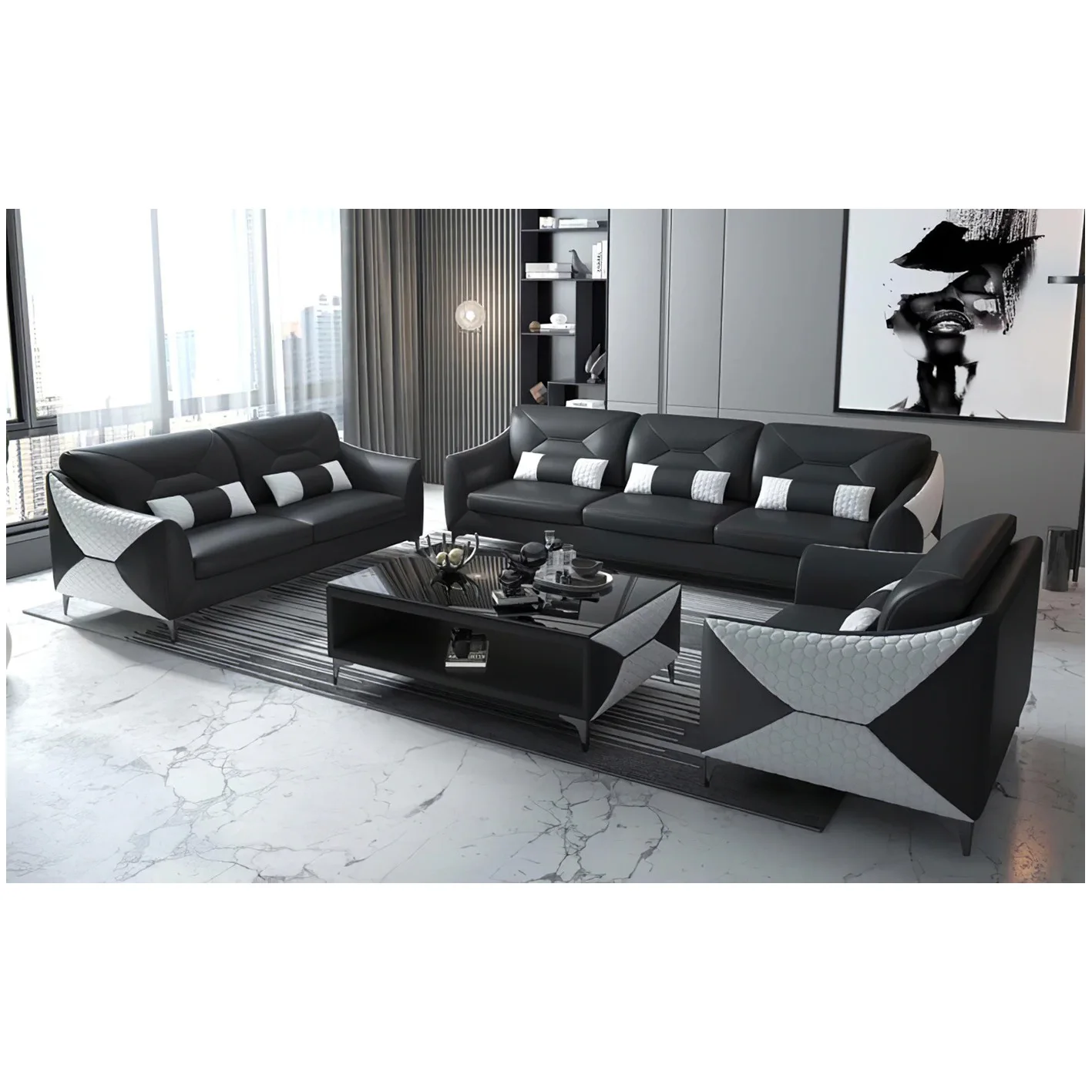 The first layer of cowhide Italian light luxury post-modern large and small apartment living room contrasting color