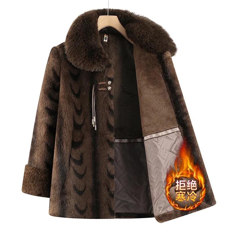 Manteau d'hiver en vison pour femmes âgées d'âge moyen, veste en fausse fourrure rembourrée en coton épais, haut de gamme, pardessus en fourrure de velours pour grand-mère, vêtements d'extérieur