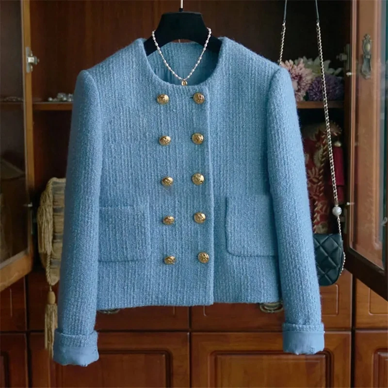 2026 Spring Autumn New Round Neck Short Jacket Women' Slimming Small Fragrant Style High end Design Sense Socialite Jackets Top