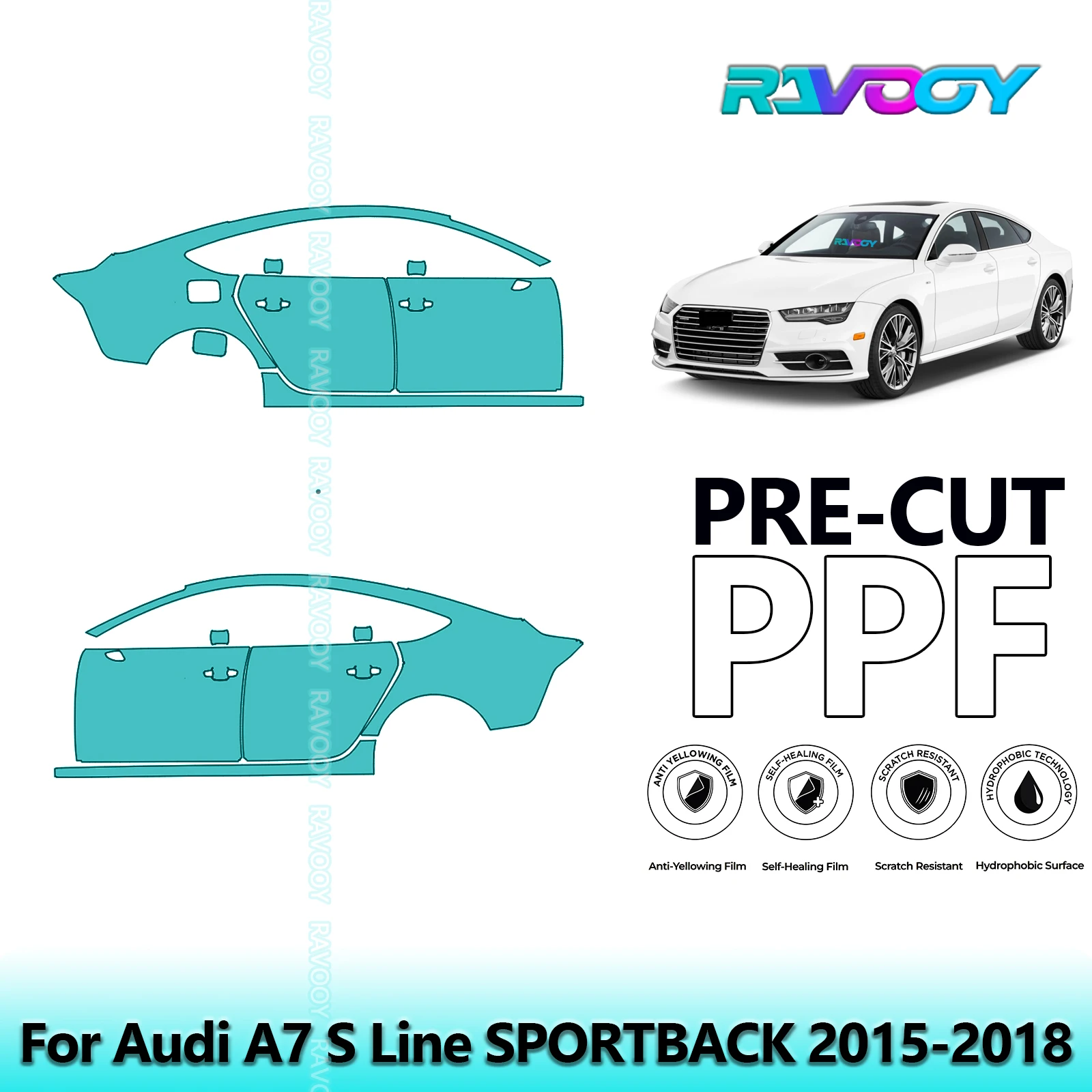 

For Audi A7 S Line SPORTBACK 2015-2018 8.5mil Clear Matte Pre-Cut PPF Door & A/B Pillar Kit TPU Paint Protection Film Set