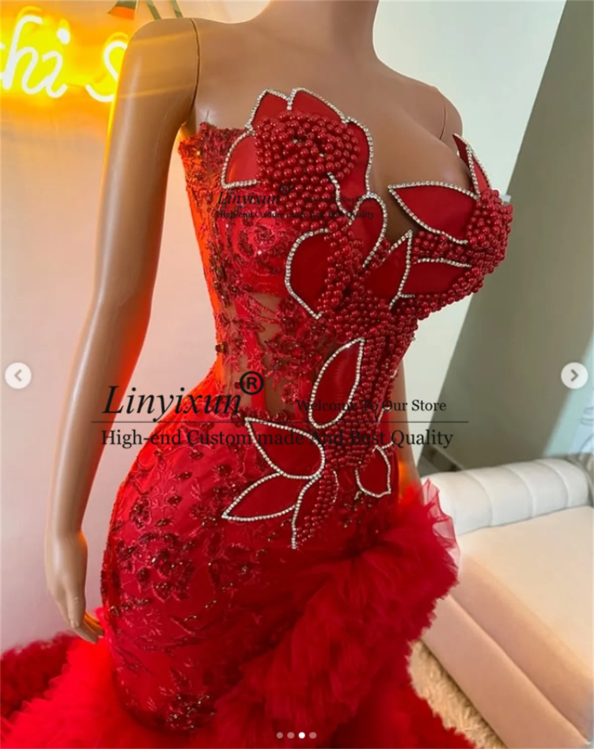 Vestidos De graduación De sirena florales con cuentas brillantes, vestidos De fiesta De noche sexis con abertura larga, bata De fiesta árabe De Dubái personalizada con volantes