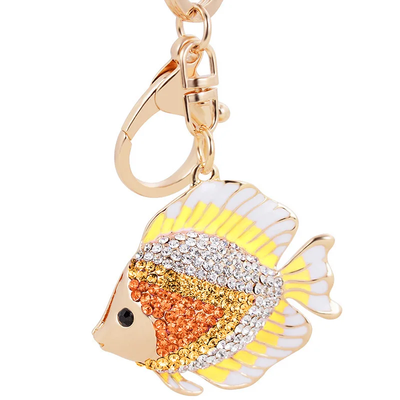 Chic Fish Shape KeyChains Rings Holder Exquisite Crystal Goldfish Bag Pendant For Car Rhinestone Keyrings KeyChains K267