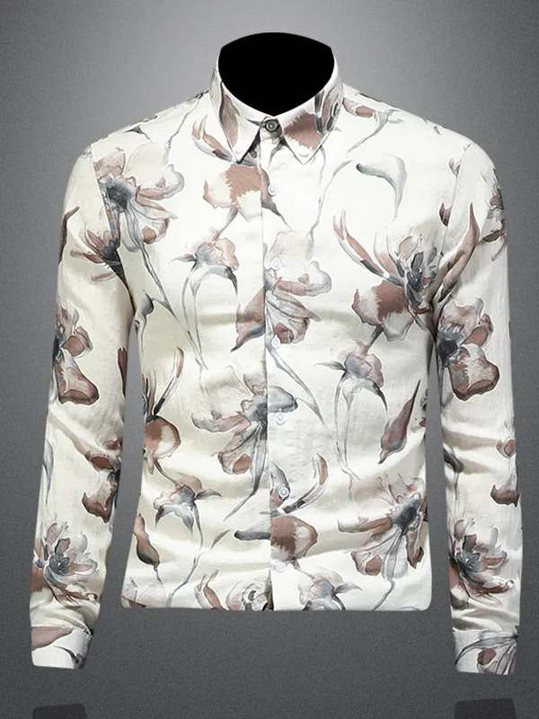 

Faionable Slim Fit Long Sve Men's irt Floral Print Classical Sle Button up No ket Regular Length Polyester Fiber