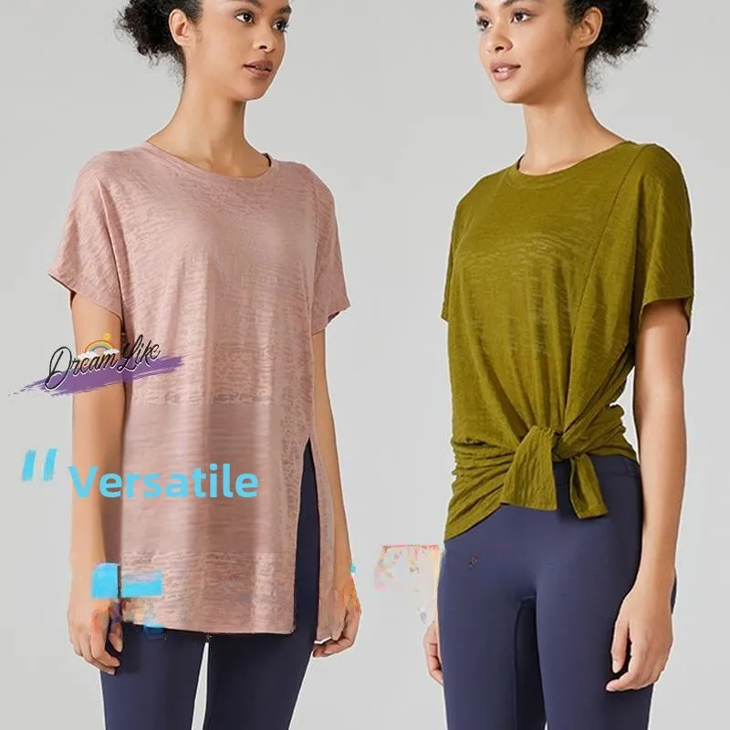 

Легкая свободная летняя спортивная одежда для йоги, топ для бега с коротким рукавом, быстросохнущая дышащая спортивная одежда для женщин