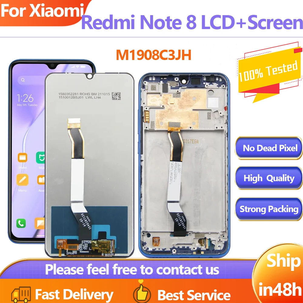 

Дисплей в сборе для Xiaomi Redmi Note 8 M1908C3JH, дигитайзер сенсорного экрана ЖК-дисплея для Redmi Note 8, замена с рамкой
