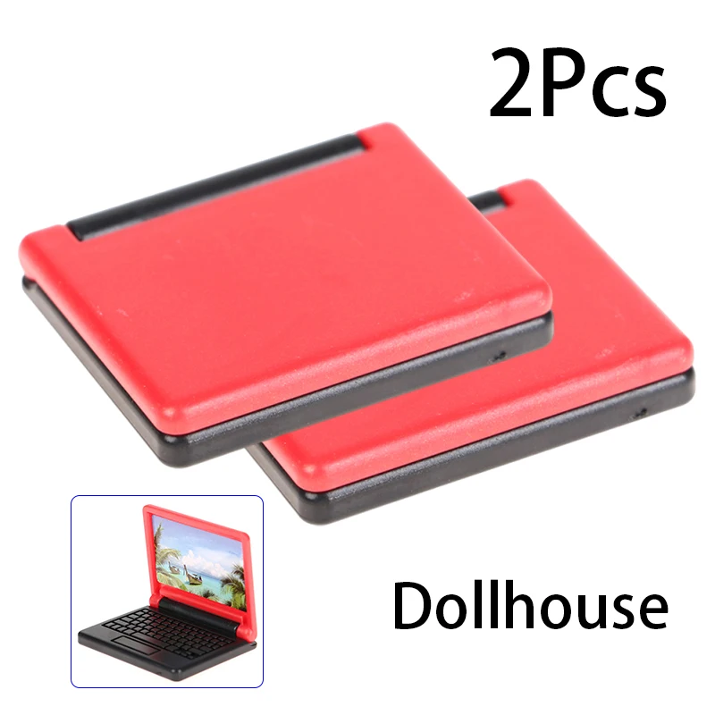 2 ชิ้น โมเดลคอมพิวเตอร์จิ๋วสำหรับบ้านตุ๊กตา เฟอร์นิเจอร์ตกแต่งบ้านตุ๊กตา ของเล่นเสริมสร้างจินตนาการ