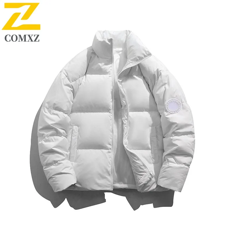 COMXZ Puffer Jacket Casual Solid Color Stand Collar Cold Protection Parker Coat Men Loose Hiking Windproof Winter Garment 2025