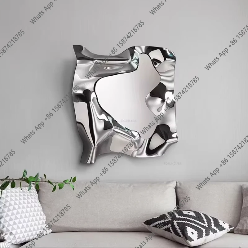AIrregular Ripple Pattern Golden Wall Decoration Mirror, Modern Luxury Stainless Steel Art Decoration Wall Sculpture GN028VX