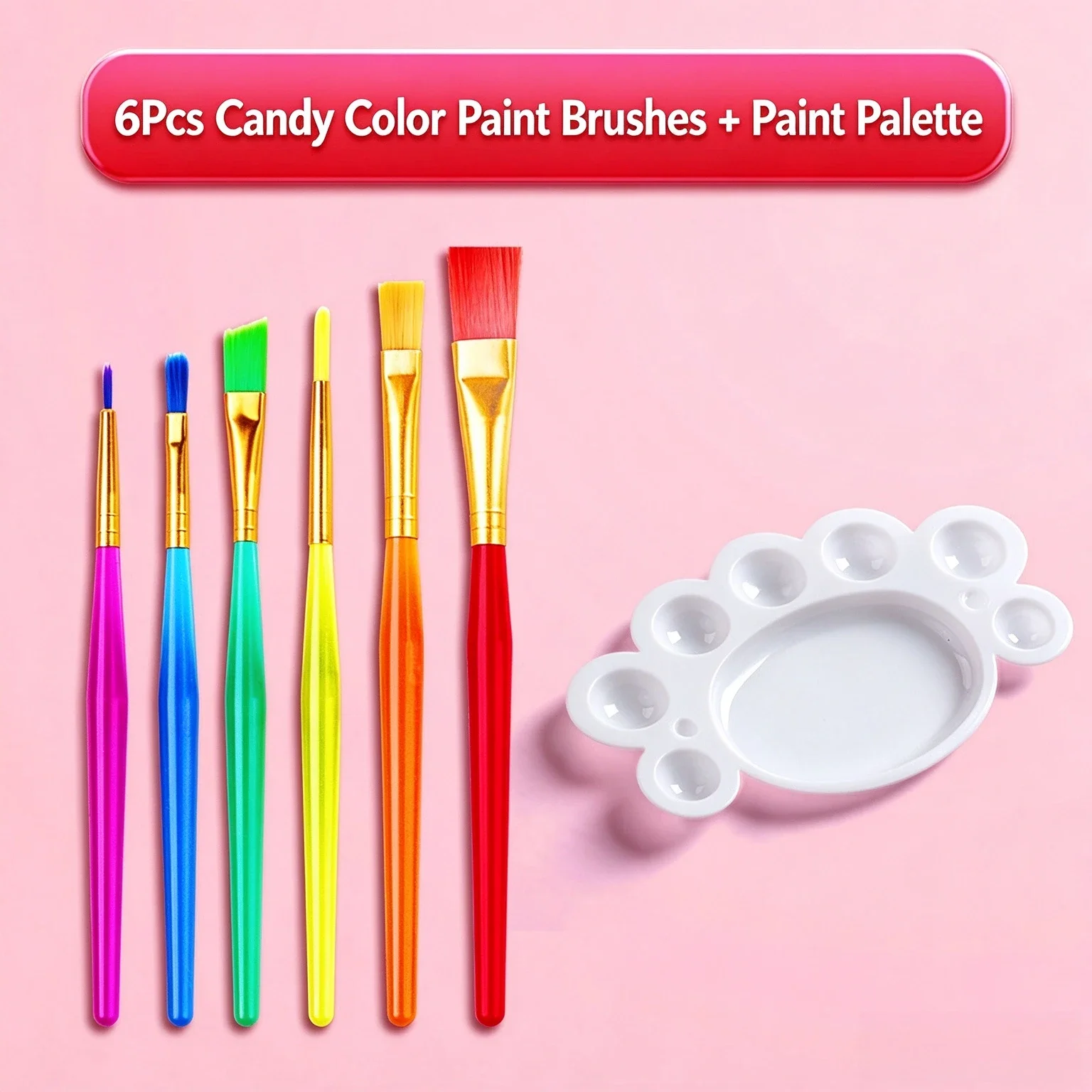 Candy Color Paint Brush Kit with Foot Mixing Palette, 1Set, Suitable for DIY Art, Nail Art and Makeup Coloring