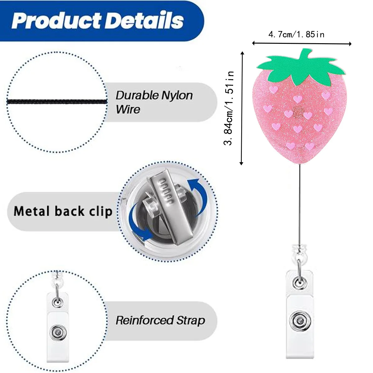 New Arrival 1 Piece Shiny Acrylic Anime Pink Goose Strawberry Skeleton Bow Retractable Nurse Doctor ID Card Holder Badge Reel