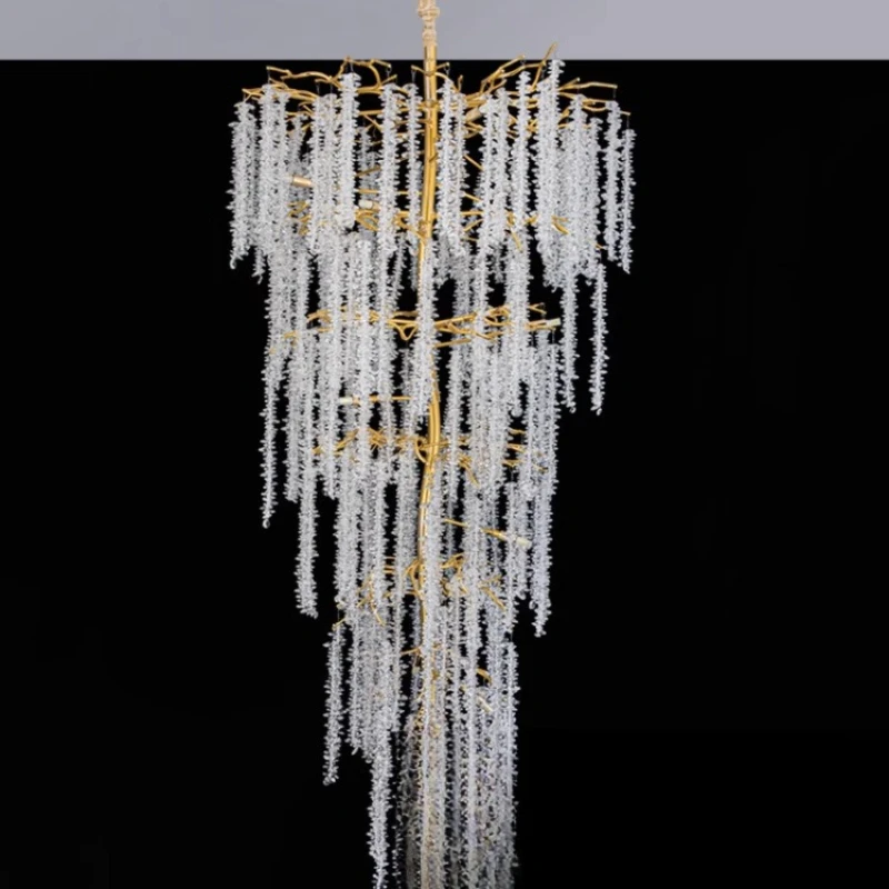 

French tassel premium branches, light luxury living room duplex, hollow chandelier