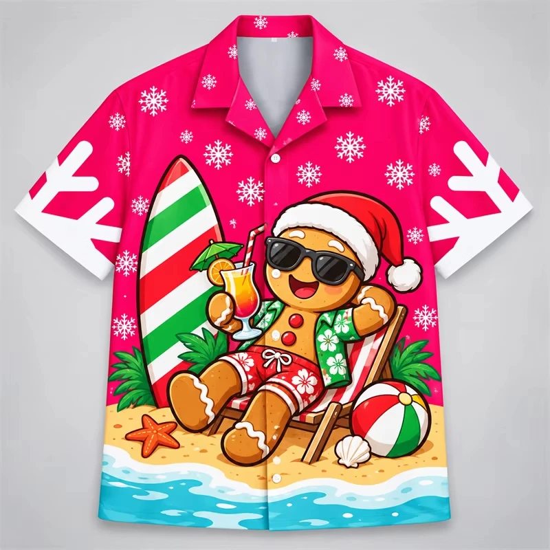 Hot Christmas Santa Claus Surfing 3D Costume Hawaiian Shirts For Men Fashion Button Up Shirt Blouse Xmas Party Beach Holiday Top