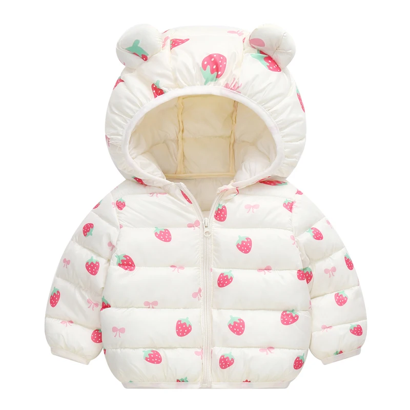 Winter hooded plush warm jacket 1-7 year old boys and girl fashion cartoon print casual down jacket top Beibei children clothing