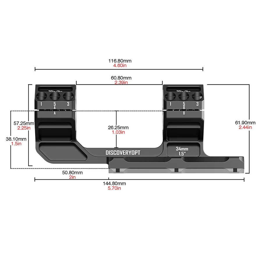 Discoverer 34MM/30MM Rigid Precision Scope Mount 20MOA Picatinny Mount Designed One Piece High Precision Clamp 1.5 Inch Height