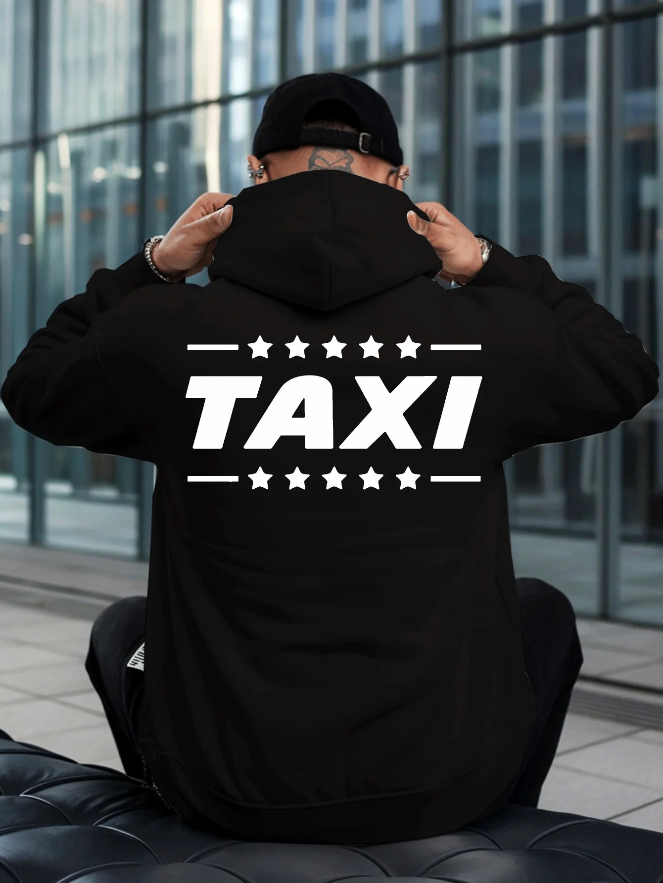 Fashion Trend Street Letter Print Men Hooded Sweatshirt Autumn Winter Daily Outdoor Sports Loose All Build Fitness Leisure Warm