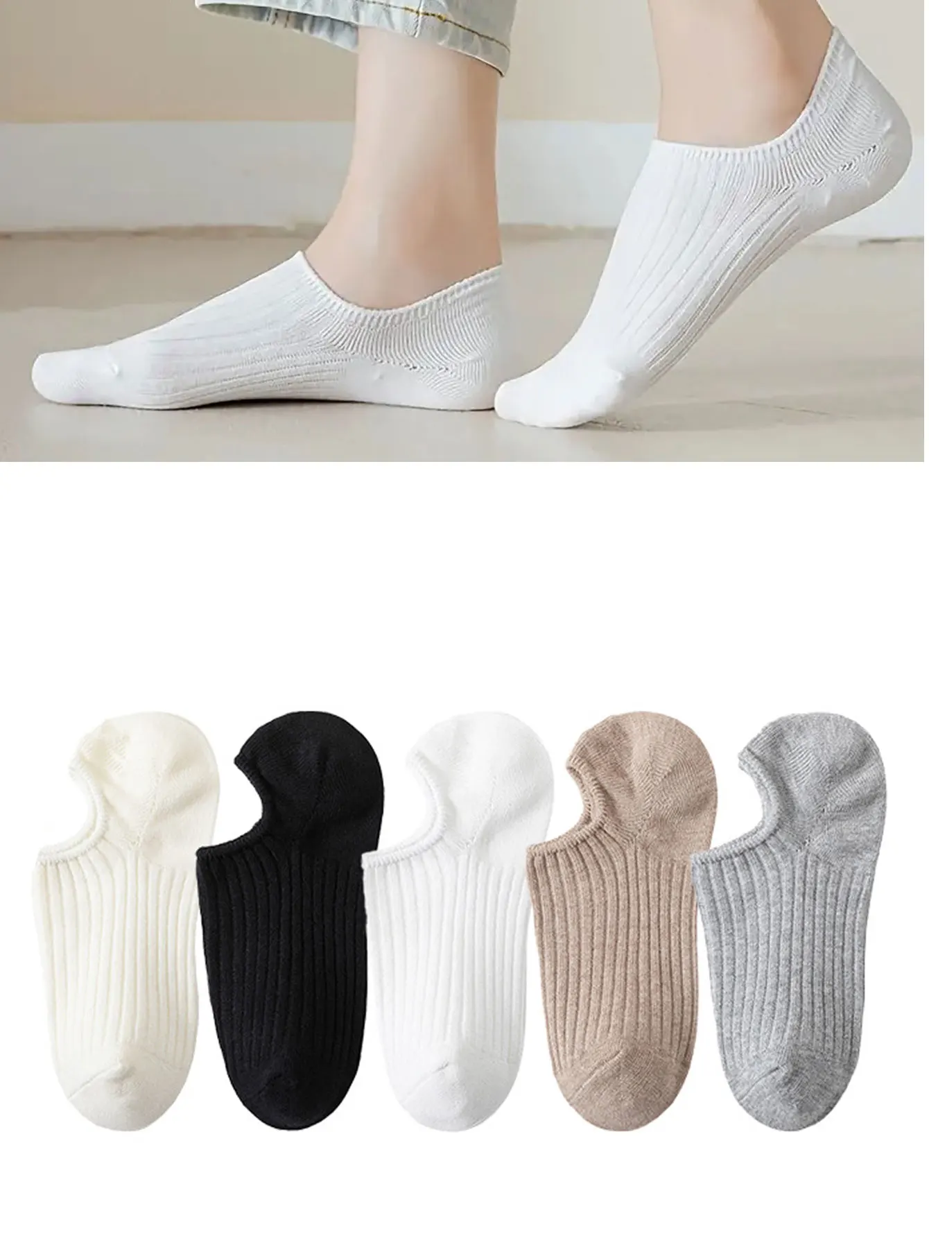 

5 Pairs Women Invisible No show Socks Non-slip Summer Candy Solid Low cut Sock Slipper Fashion Thin Ankle Boat Socks