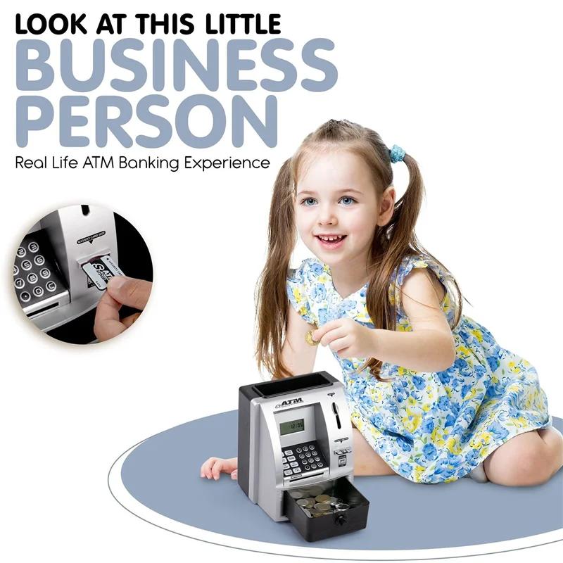 AEF7-Smart ATM Piggy Bank For Money Mini Banknote Money Boxes Voice ATM Machine To Teach Children Money Management