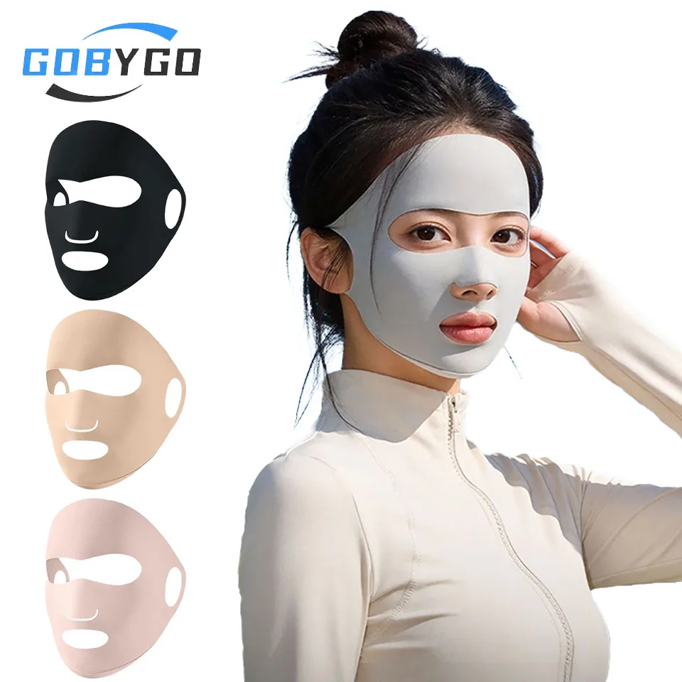 

GOBYGO 1 шт. Женская полнолицевая маска для защиты от УФ-излучения, дышащая, из ледяного шелка, для бега, велоспорта, с отверстиями для рта и носа, для активного отдыха, бадминтона