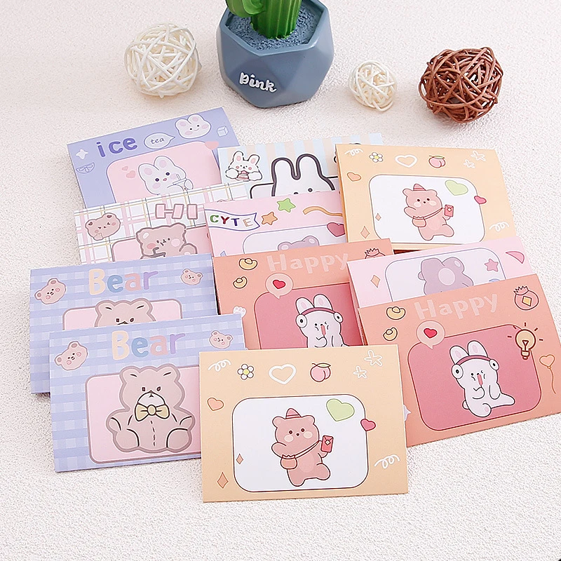 50Pcs Cute Animal Postcards Cartoon Decoration Letter Writing Papers Envelopes Blessing Thank Greeting Cards Birthday Gift