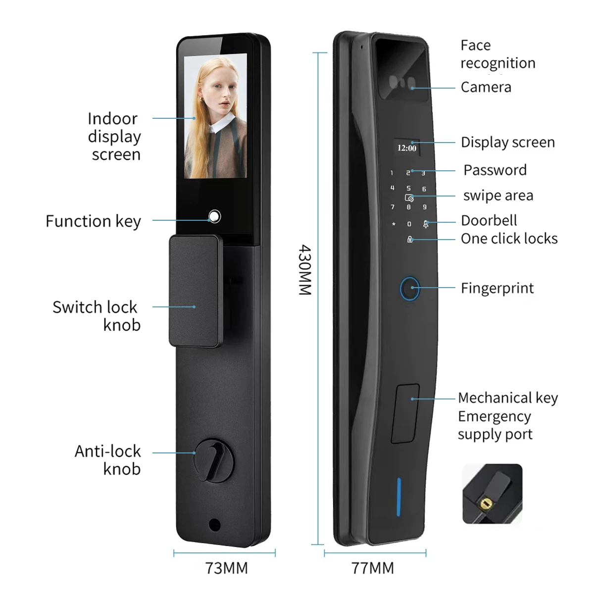 Tuya Smart Locks 3D Face Recognition Smart Door Lock With Camera WIFI Biometric Fingerprint Security Fully Automatic Door Locks