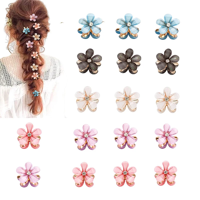 1-4Pcs Small Flower Crystal Hair Claw Clips Mini Sweet Pearl Claw Banana Clip Fashion Barrettes Hair Accessories For Women Girls