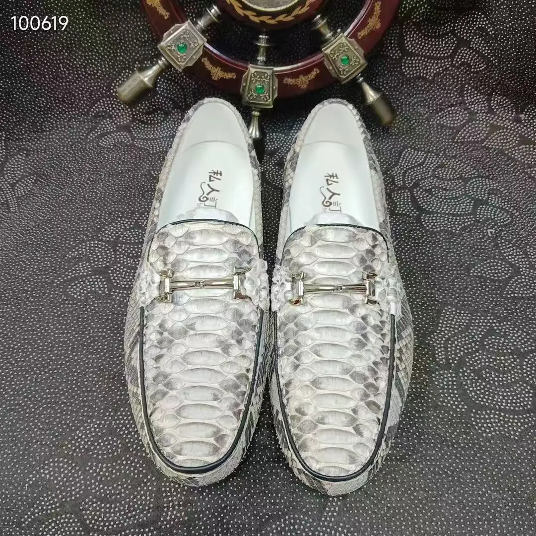 100% Genuine real python skin men flat shoe high end quality snake leather leisure fashion men sneaker with cow lining beige
