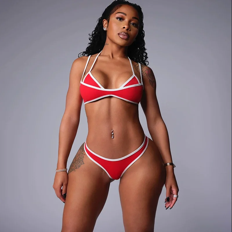 2026 Summer New European American Style Fashionable Retro Recreation Street Sexy Spicy Girl CONTRAST COLOR Bikini Women's Clothe