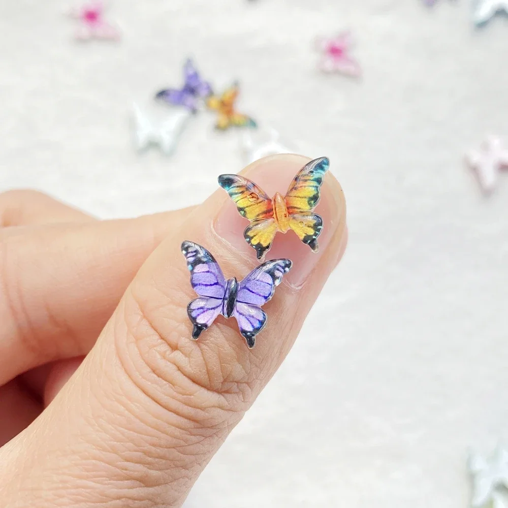 50Pcs Shiny Cute Mini Cartoon Colorful Butterflies Nail Art Resin Flat Back DIY Nail Art Appliques 3D Decorations Jewelry - Image 4