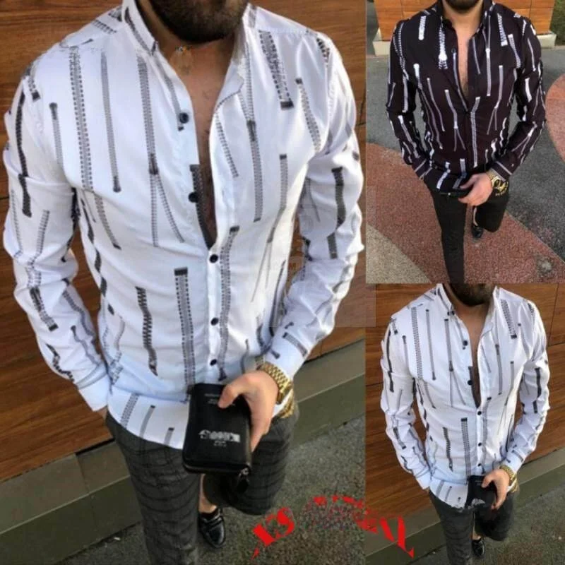 

Men's Casual Slim Long Shirt New SVE Top Men's Fashion PU Leather Velvet Fabric Striped Patterned Thickened Autumn Long Sleeve
