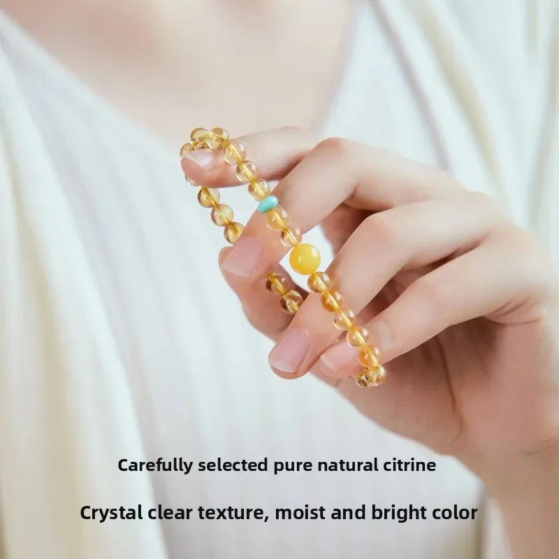 Natural Citrine And Golden Rutilated Quartz Bracelet Women Wealth Luck Prosperity Amber Bead High End Collectible Honey Luster