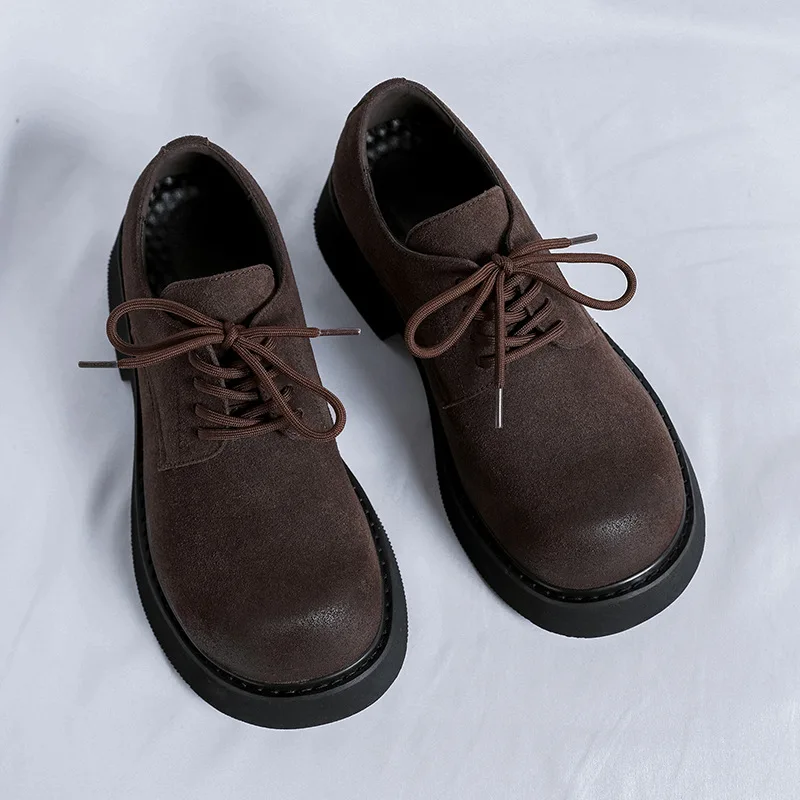 New Vintage British Men Cow Suede Shoes Spring Autumn Men Loafers Height Increasing Man Zapatos Hombre Dress Wedding Oxfords image 2