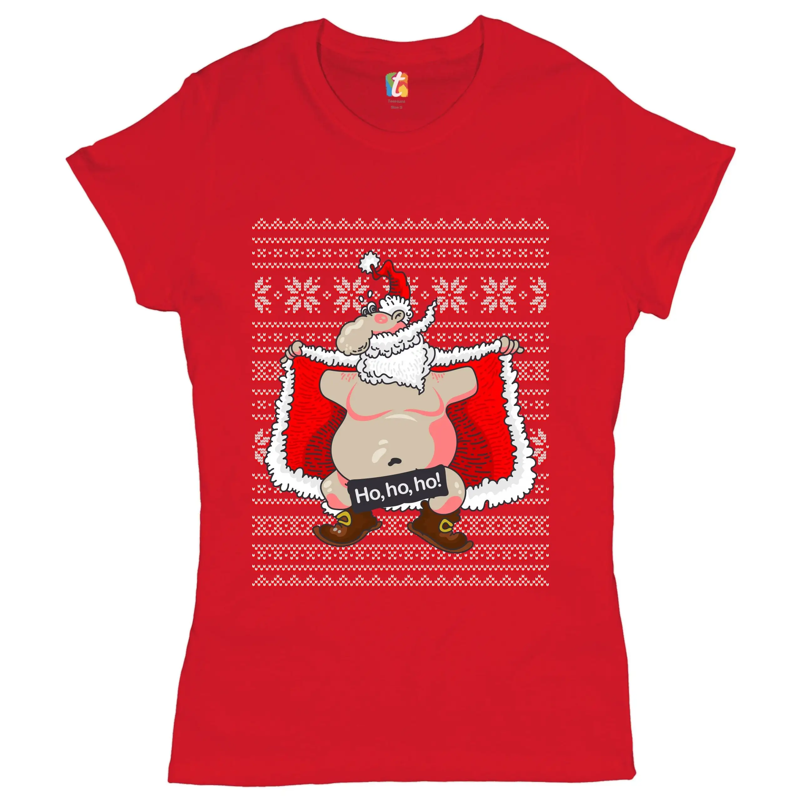 Ho Santa Claus Flasher T Shirt Ugly Sweater Christmas Xmas Women's