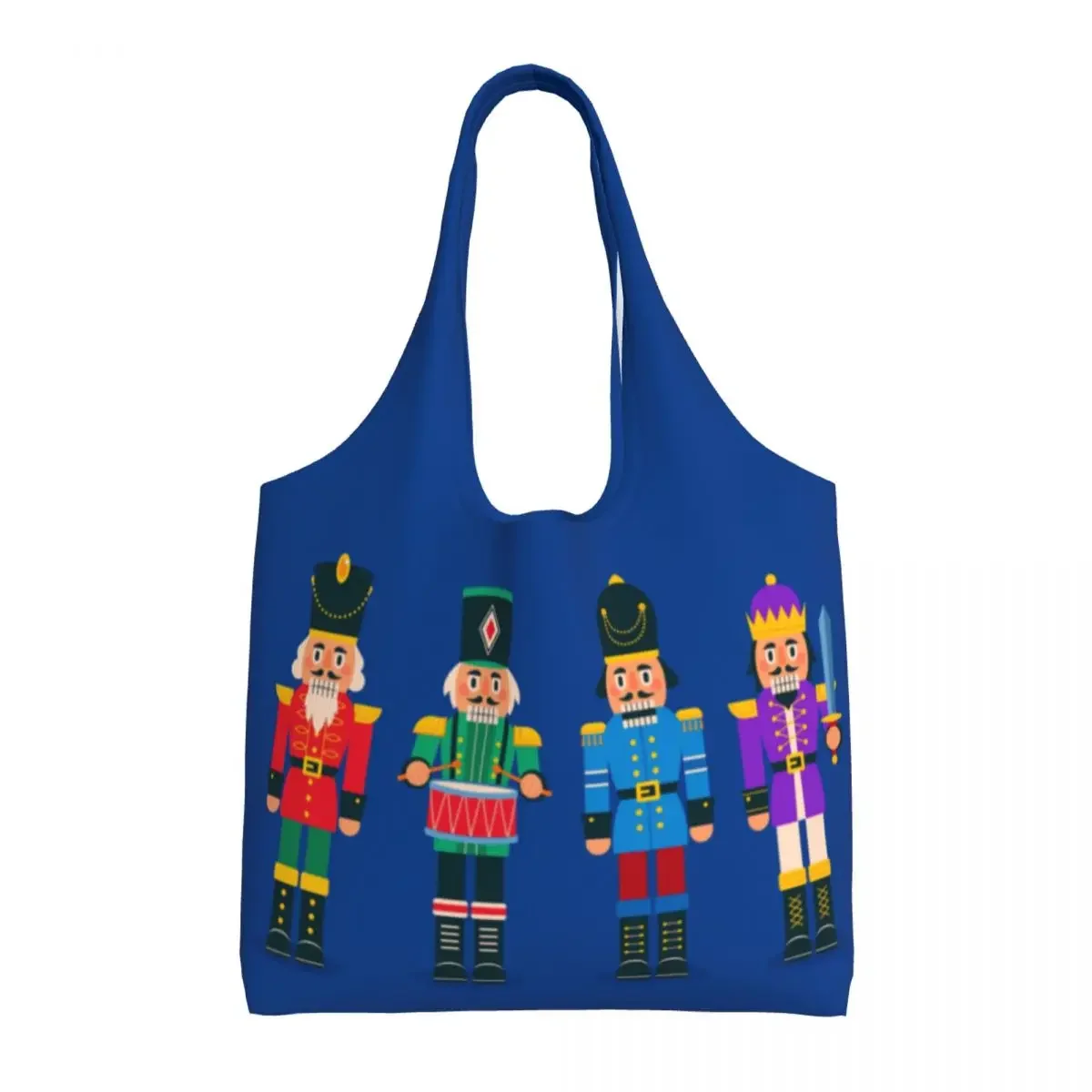 Cartoon Toy Soldier Christmas Nutcracker Gift Shopping Bag Women Shoulder Canvas Tote Bag Durable Grocery Shopper  Bags Handbag