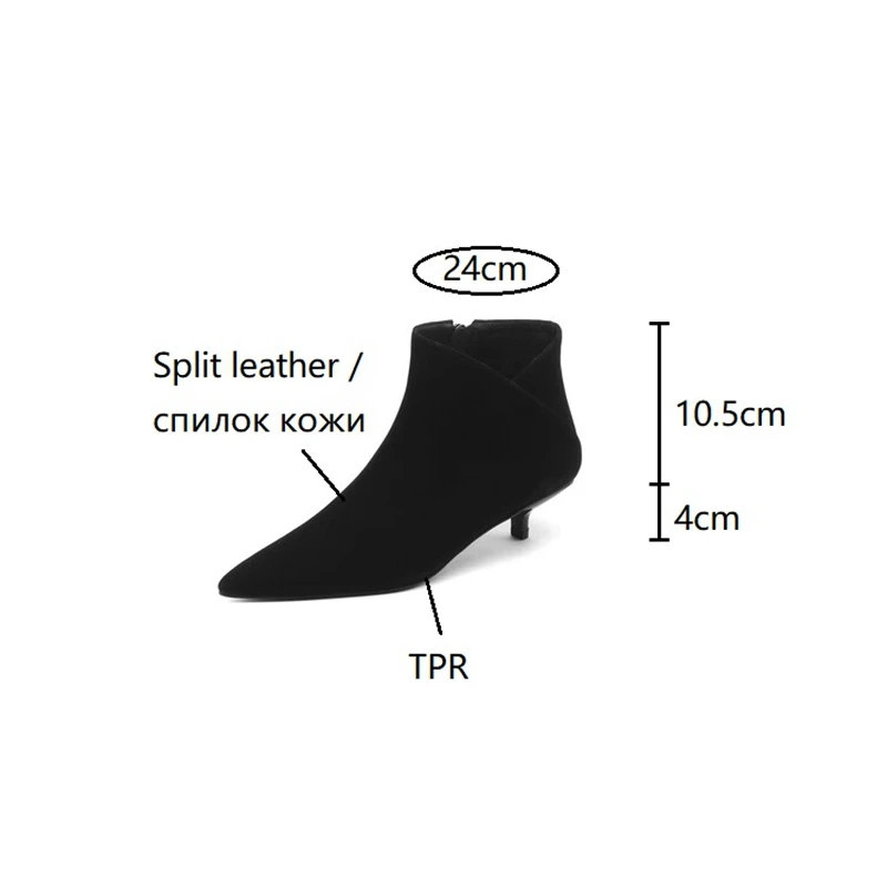 NEW Autumn Women Boots Pointed Toe Kitten Heel Boots Split Leather Shoes for Women Concise Zipper Ankle Boots Solid Winter Boots