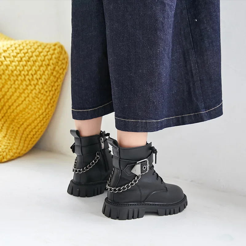 Fashion Children\'s Boots Soft-soled Girls Riding Boots Autumn Winter Kids Boys Leather Boots Student Training Shoes