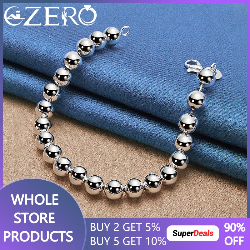 

ALIZERO 925 Sterling Silver Smooth 8mm Beads Bracelet Chain For Woman Fashion Charm Wedding Engagement Party Jewelry Wholesale