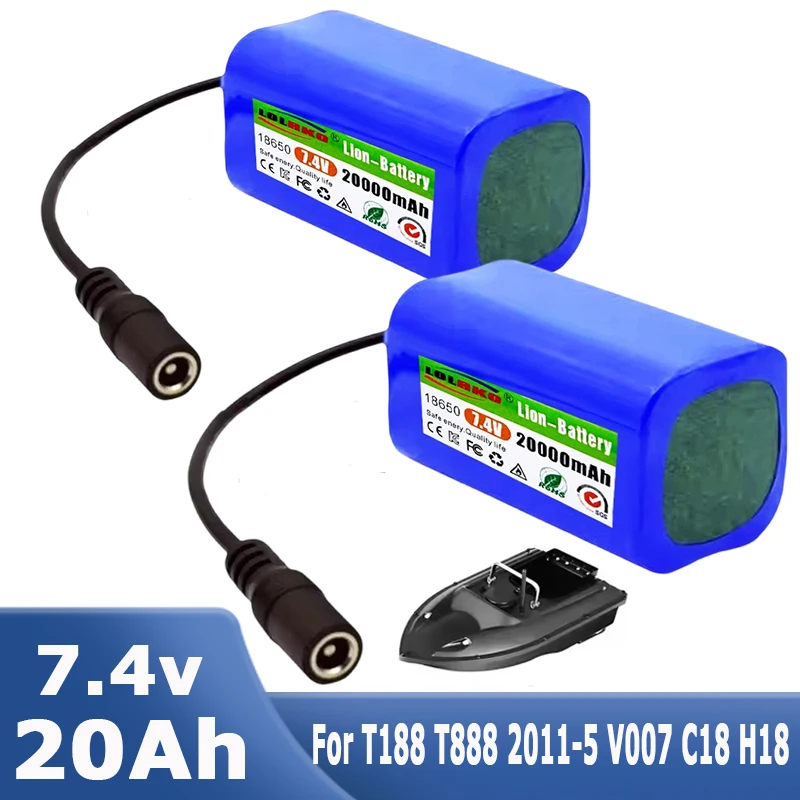 Аккумулятор 7,4 В, 20000 мАч с USB-зарядным устройством для T188 T888 2011-5 V007 C18 H18, запасные части для радиоуправляемой лодки с приманкой для рыбалки