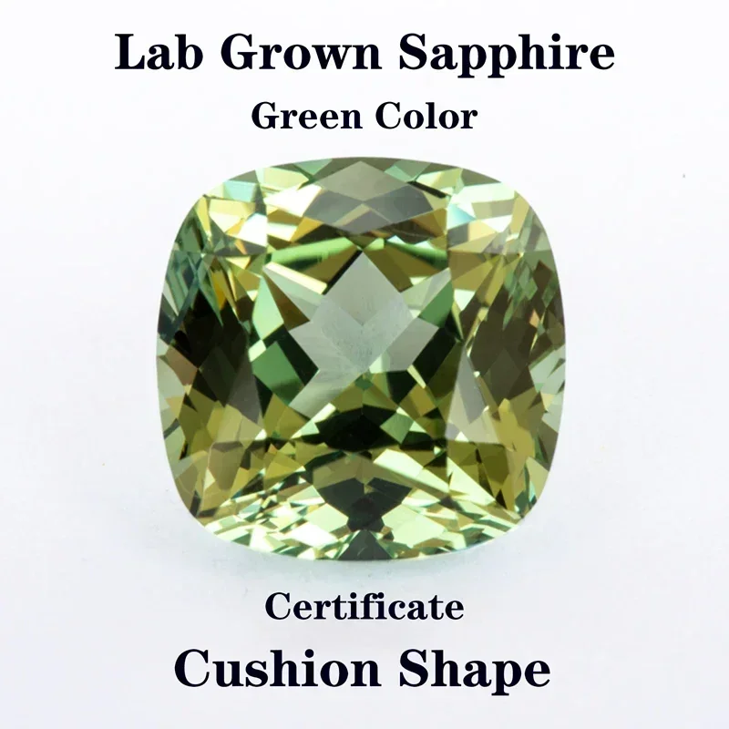 

Lab Grown Sapphire Cushion Cut Green Color Beads for Charms Jewelry Making DIY Ring Necklace Materials Selectable Certificate